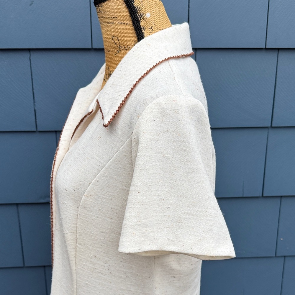 Vintage Cream Midi house Dress with brown accents speckled large 50’s - Picture 8 of 14